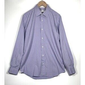 Robert Graham Buton Down Shirt Mens 16 Purple Gingham Stripe Cotton Long Sleeve